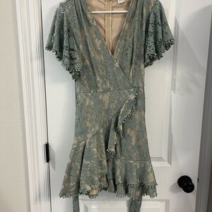 Elegant Lace Wrap Dress in Green